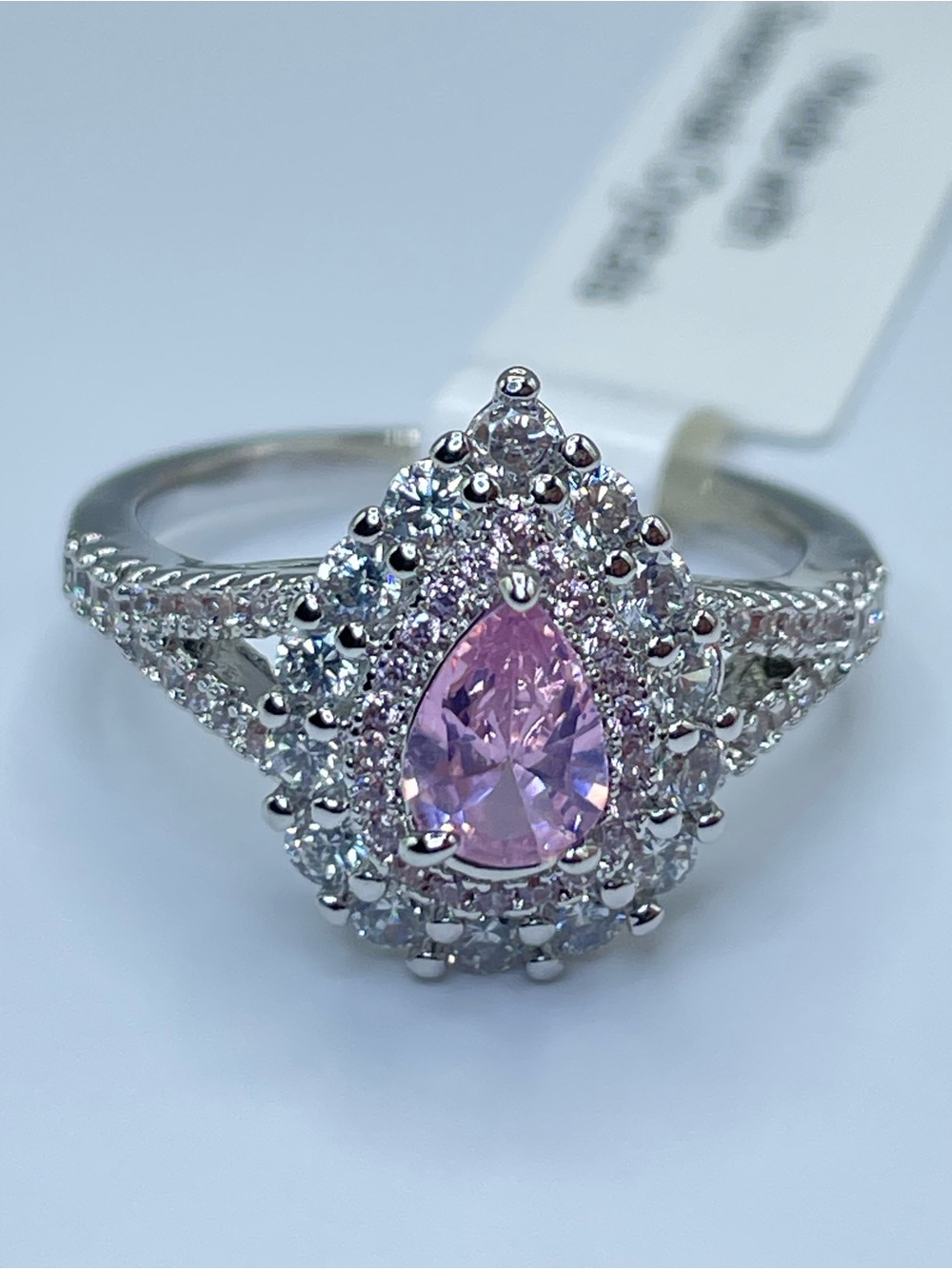 Swarovski Crystal Elements Pink Pear Halo Ring Size 8.5 Art Deco